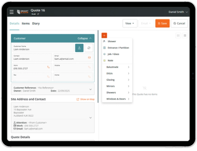 Enter customer data and take measurements on site
