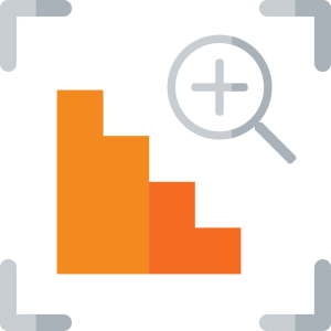 a pixel art illustration of a magnifying glass over a bar graph .