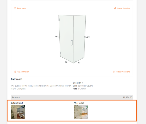 Add photos to your invoice showing before and after install
