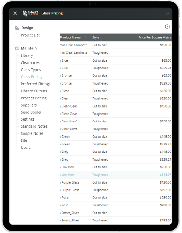 Ensure your customers have accurate glass pricing Ensure your customers have accurate glass pricing