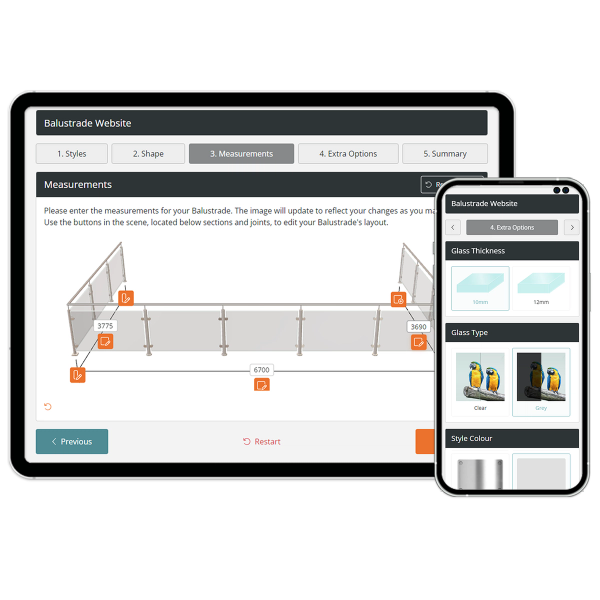 Image showing the railing design module on tablet and phone