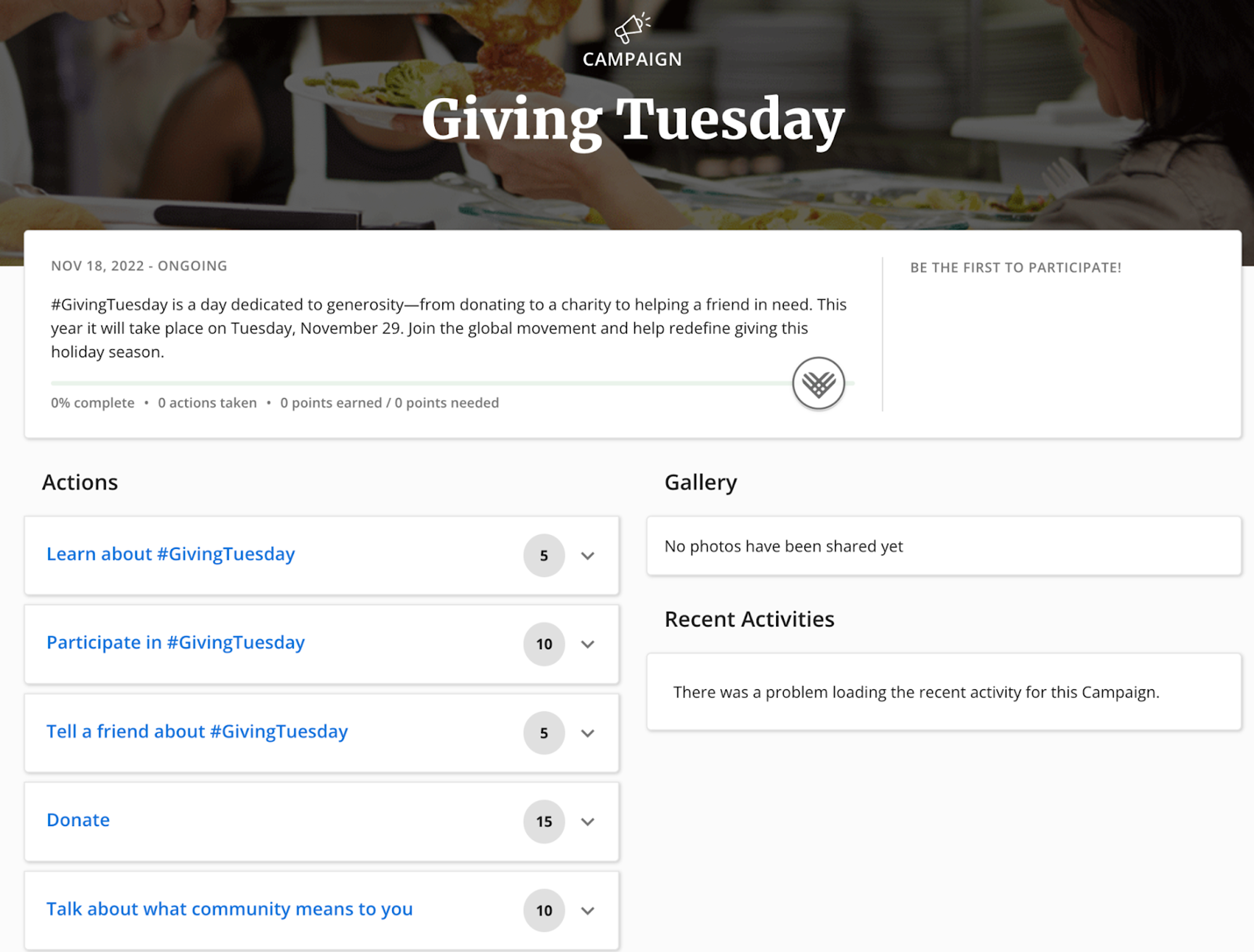 WeSpire Giving Tuesday Campaign Card