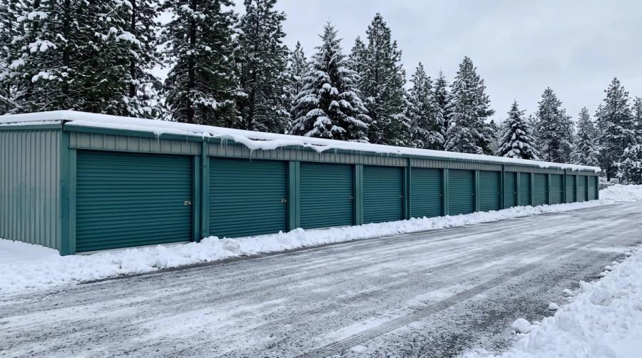 Units after a snowfall with the aisle plowed