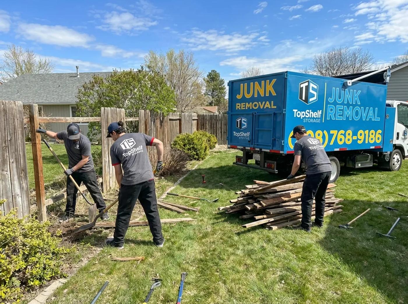 Top Shelf crew removing an old wooden fence at a residential property in Boise Idaho