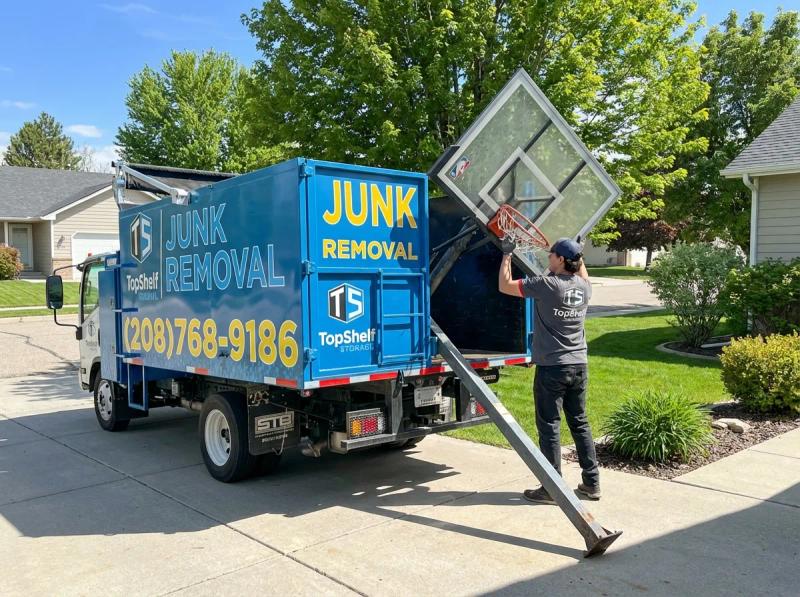 Professional basketball hoop removal and haul-away by Top Shelf crew in Star Idaho