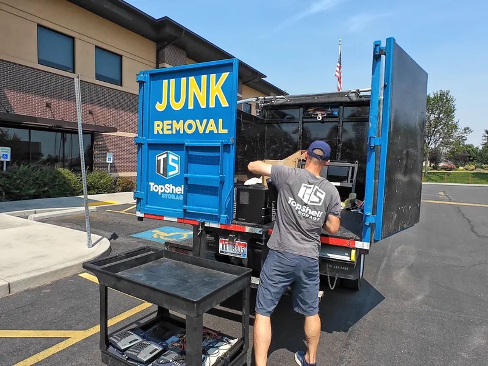 Top Shelf branded truck loaded with computers for removal in Meridian Idaho