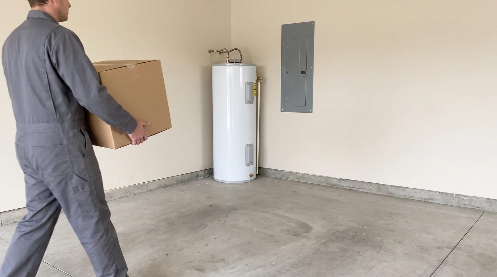 Cleared garage corner with a water heater and electrical panel ready for a home inspection after a property cleanout in Boise, Idaho