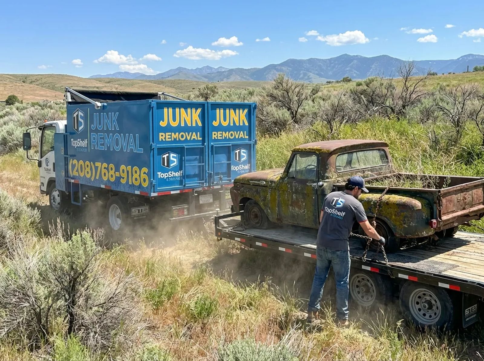 Abandoned vehicle removal by Top Shelf crew at a home in Nampa Idaho