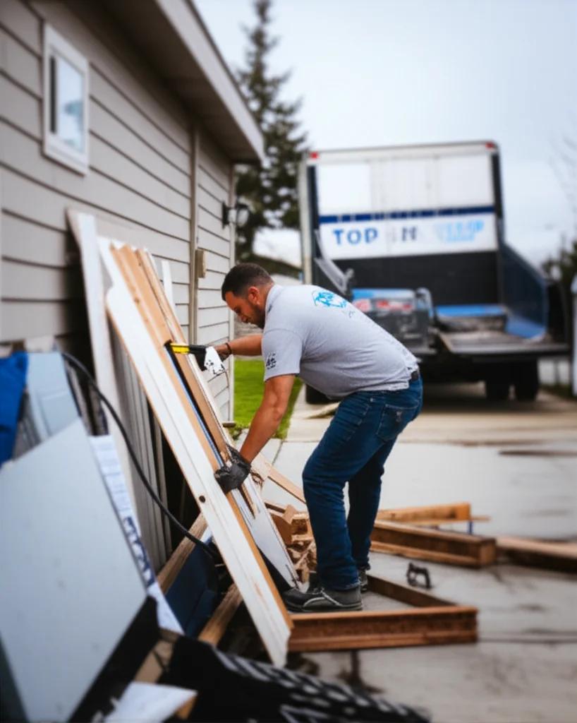 Shed tear-down in progress during a structure removal job in Boise Idaho