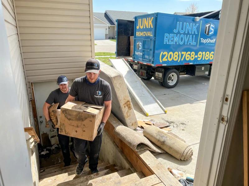 Professional basement contents removal and haul-away by Top Shelf crew in Garden City Idaho