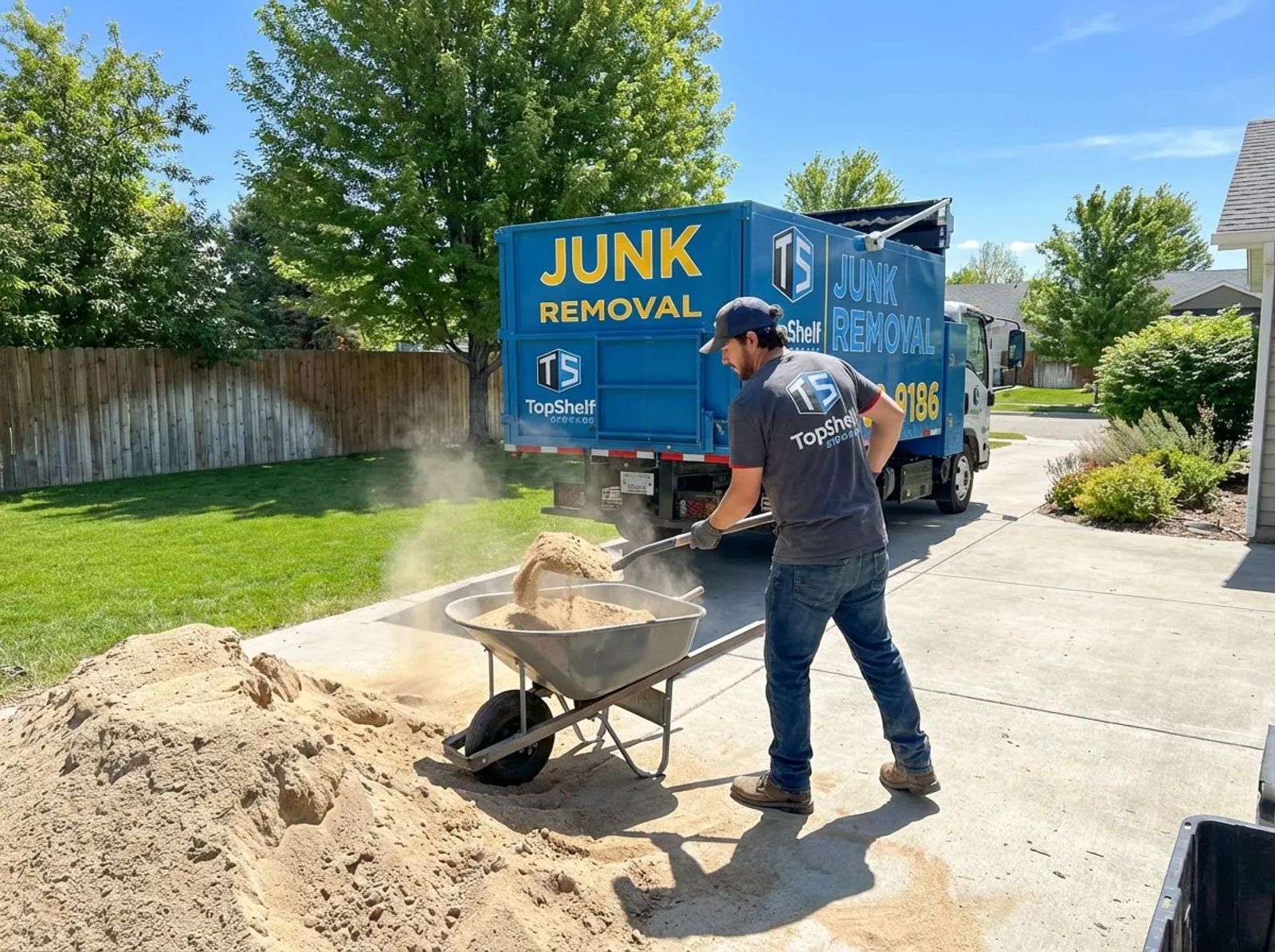 Top Shelf crew removing sand from a residential property in Garden City Idaho