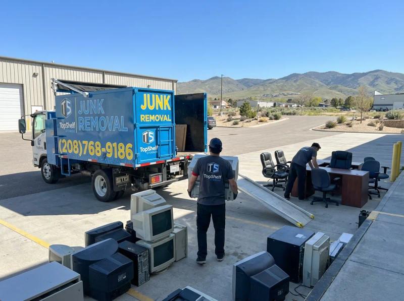 Professional office furniture and equipment removal and haul-away by Top Shelf crew in Emmett Idaho