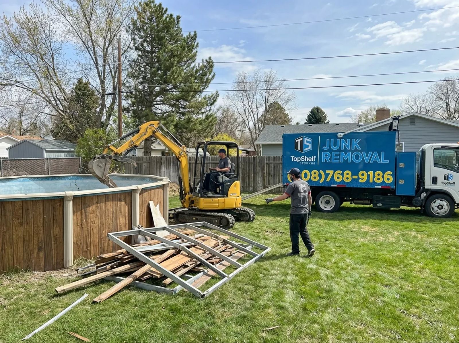 Top Shelf crew demolishing an old pool at a property in Emmett Idaho