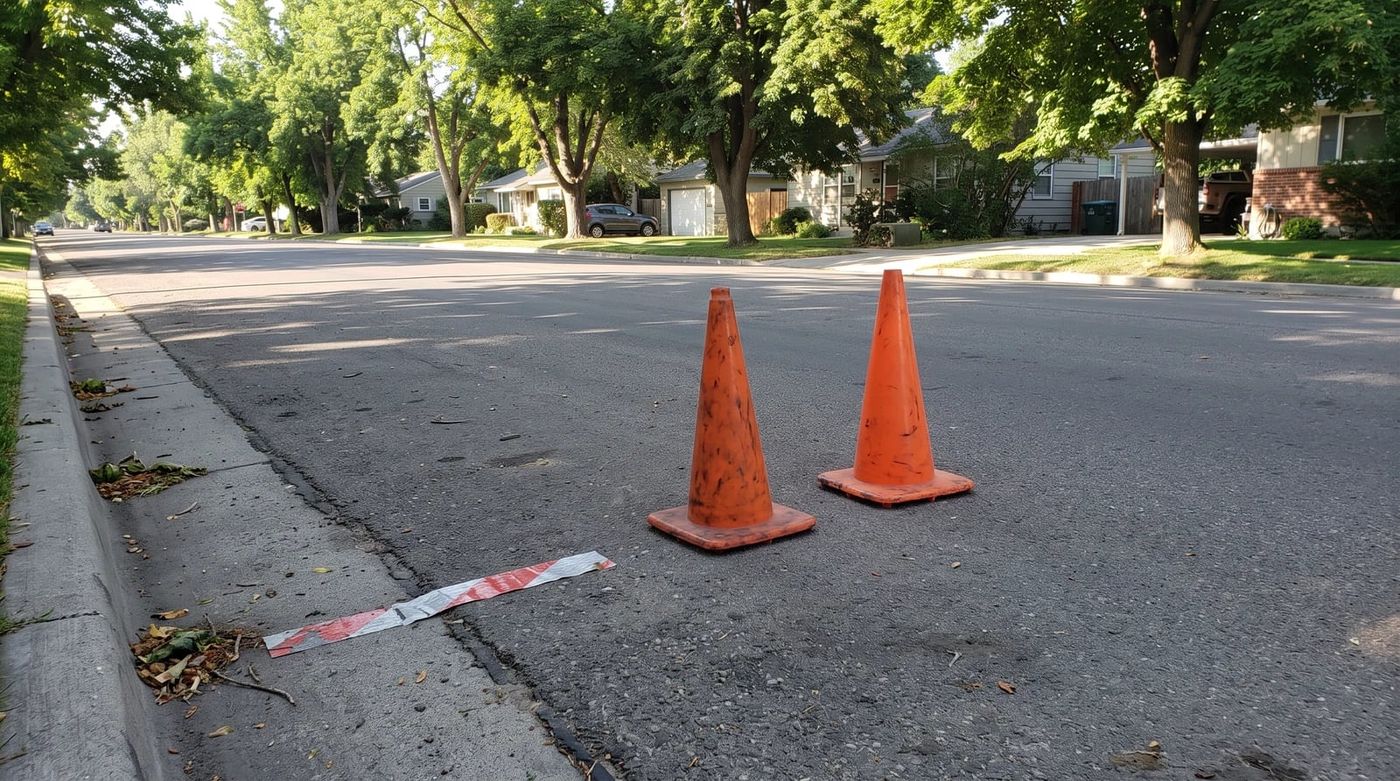 Traffic cones at a Boise curb