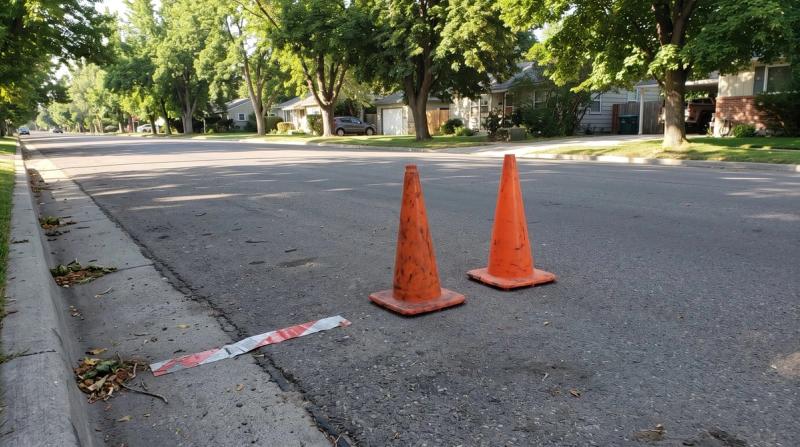 Traffic cones at a Boise curb