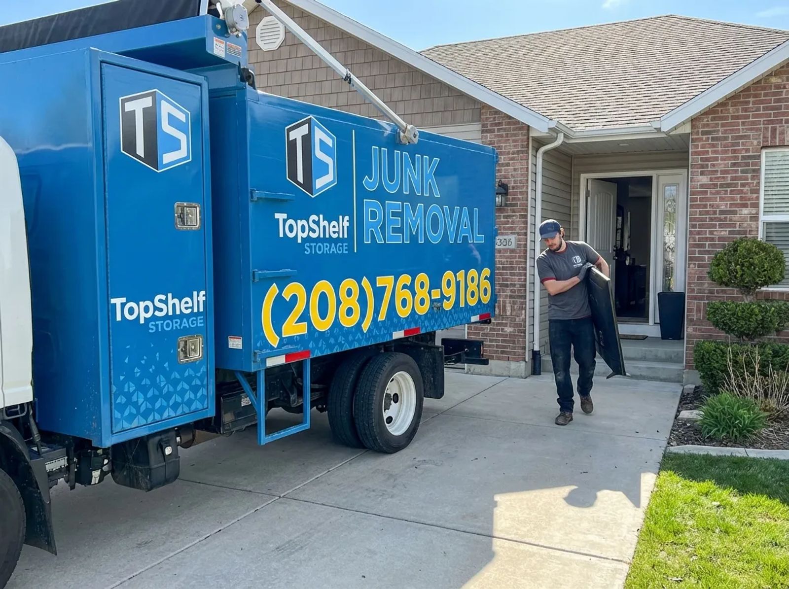 Top Shelf crew removing an old television from a residential property in Caldwell Idaho