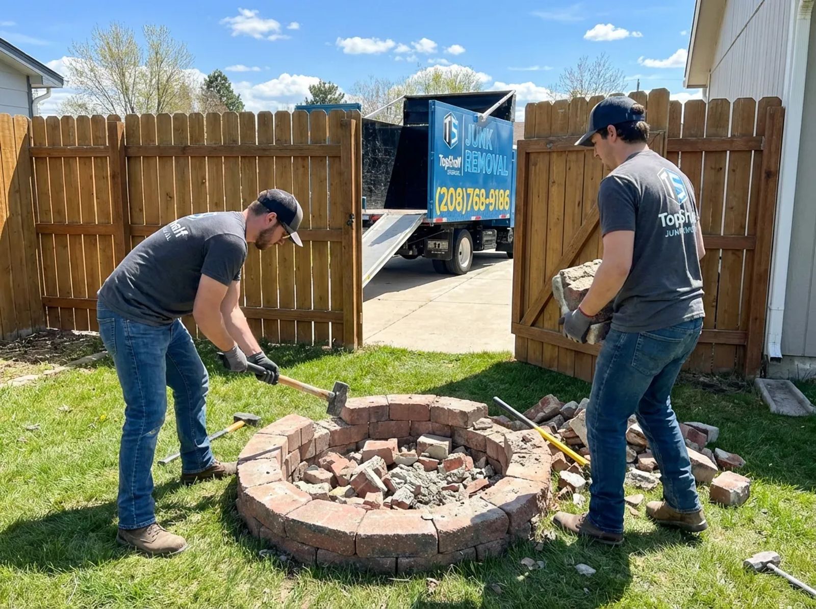 Top Shelf fire pit removal job at a residential property in Middleton Idaho