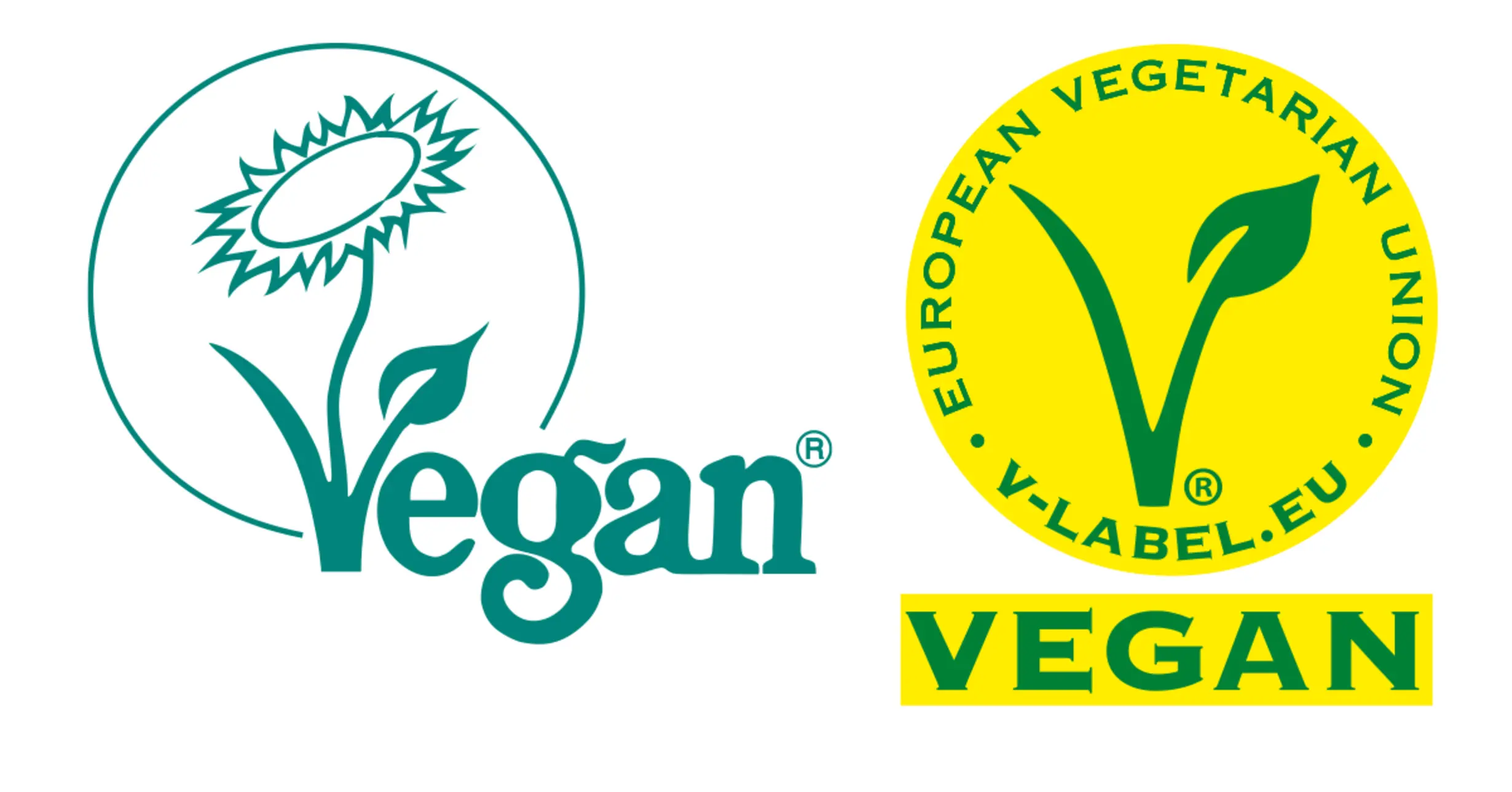 Logos von Veganblume und V- Label
