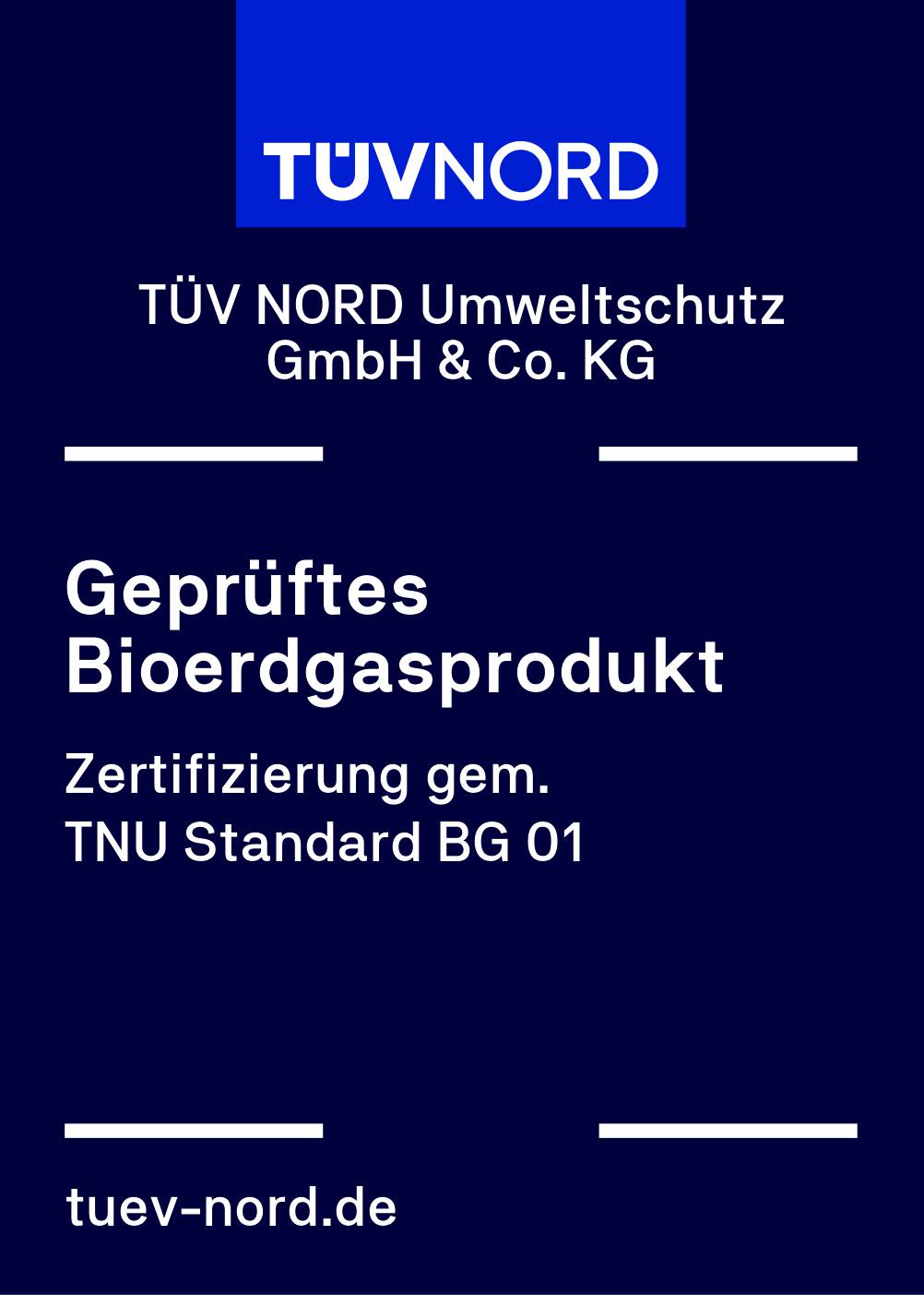 Siegel TÜV zertifiziert für Ökogas