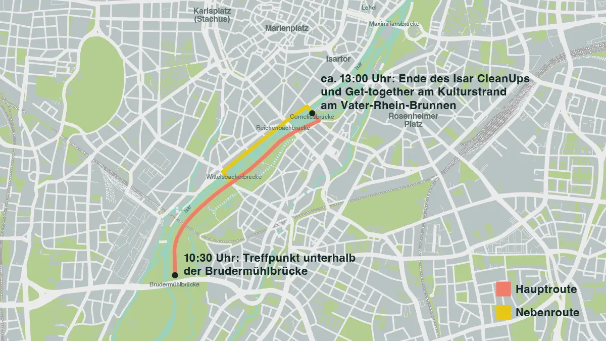 Karte mit genauer Route zum Polarstern Isar Cleanup 2025