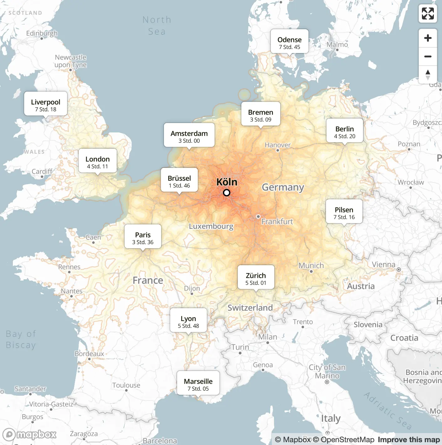 Quelle: Screenshot Chronotrains Chronotrains Köln Screenshot
