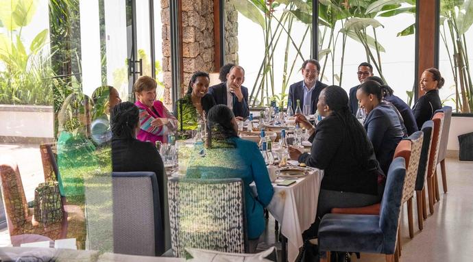 Managing Director Kristalina Georgieva has a Breakfast Meeting with the Minister of State in Charge of Economic Planning Uwera, Minister of Environment Mujawamariya, CEO of Rwanda Green Fund (FONERWA), CEO of Rwanda Development Bank (BRD), CEO of Rwanda Development Board (RDB) and other stakeholders in Kigali.