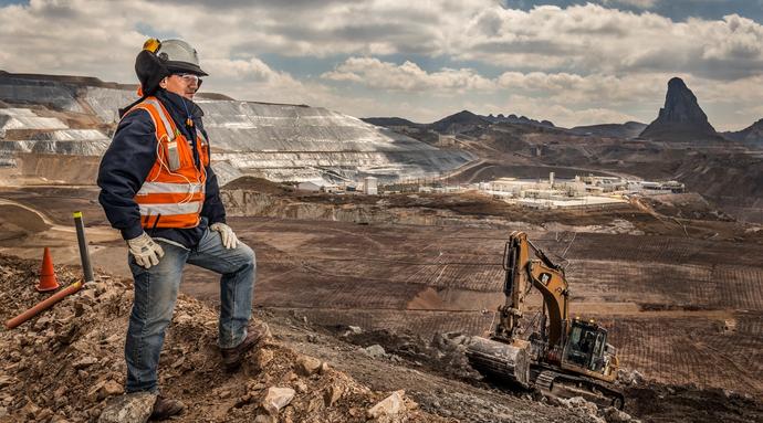 Workers carry out construction work in a mine in the Peruvian highlands.