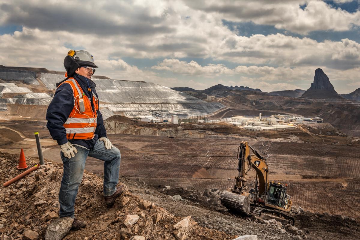 Workers carry out construction work in a mine in the Peruvian highlands.