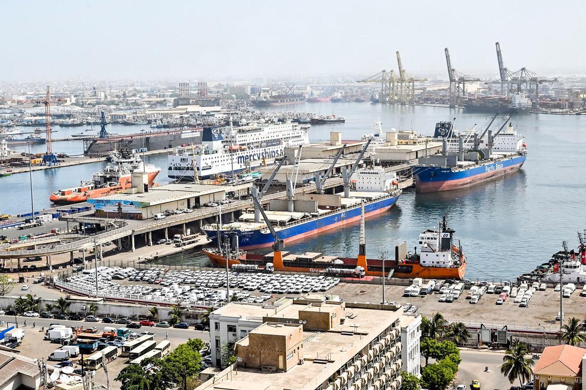 Aerial view of a port in Dakar, Senegal