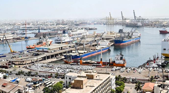 Aerial view of a port in Dakar, Senegal