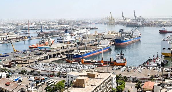 Aerial view of a port in Dakar, Senegal