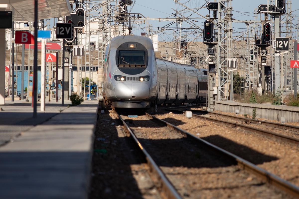 A hi-speed rail train arrives to the Casa Voyageurs train station in Casablanca, Morocco.