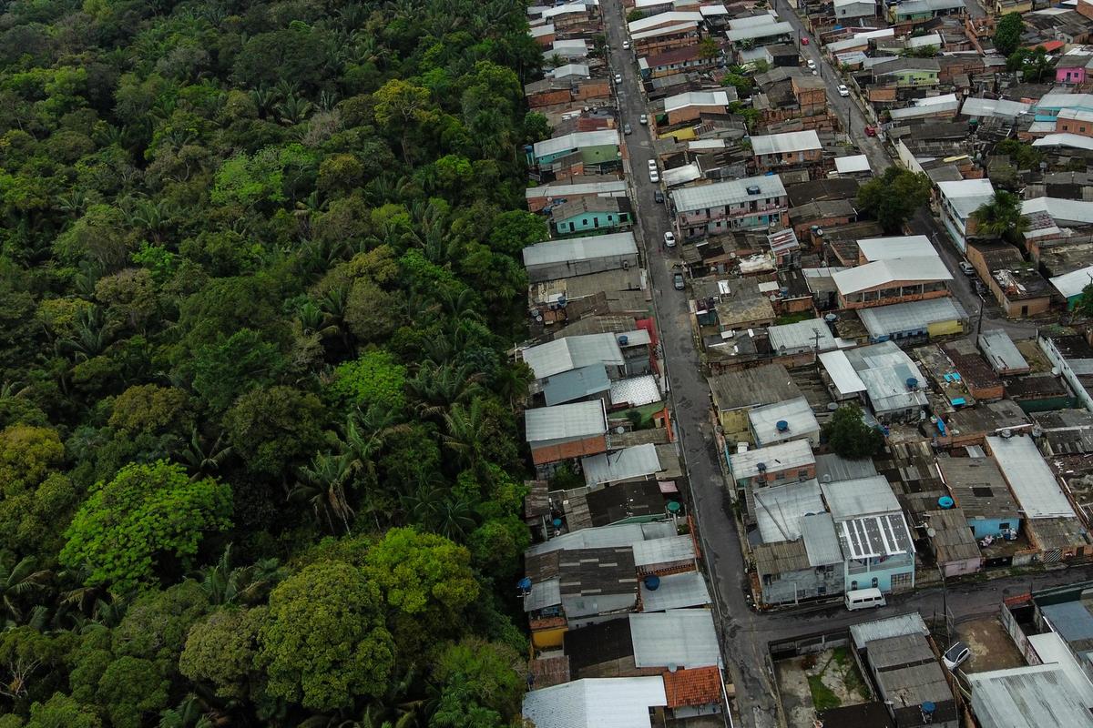 Aerial view of a green area limited by the urban perimeter on the East Side of Manaus, Amazonas, Brazil, June 9, 2021.