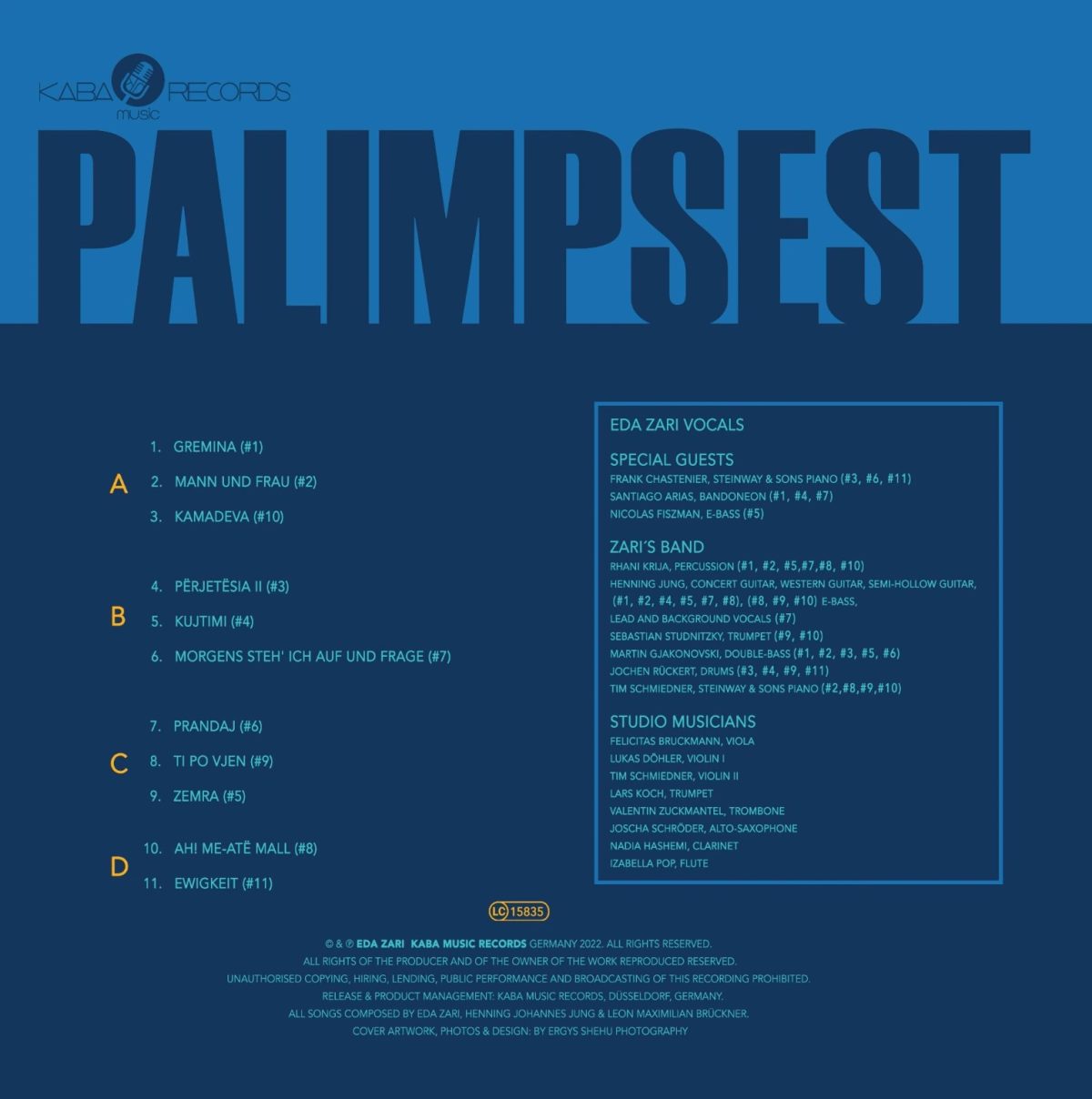 Palimpsest — back cover and tracklist
