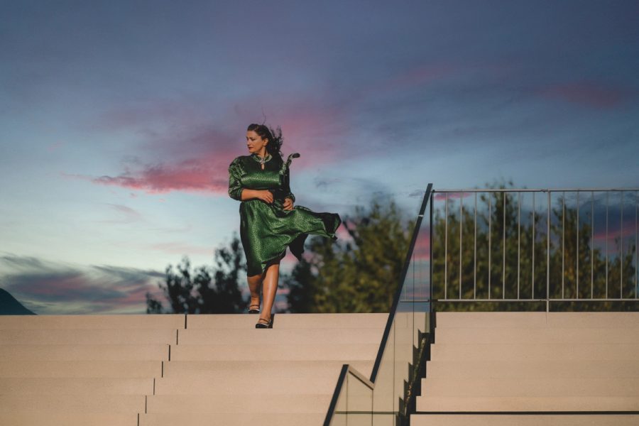 Portrait on steps at sunset