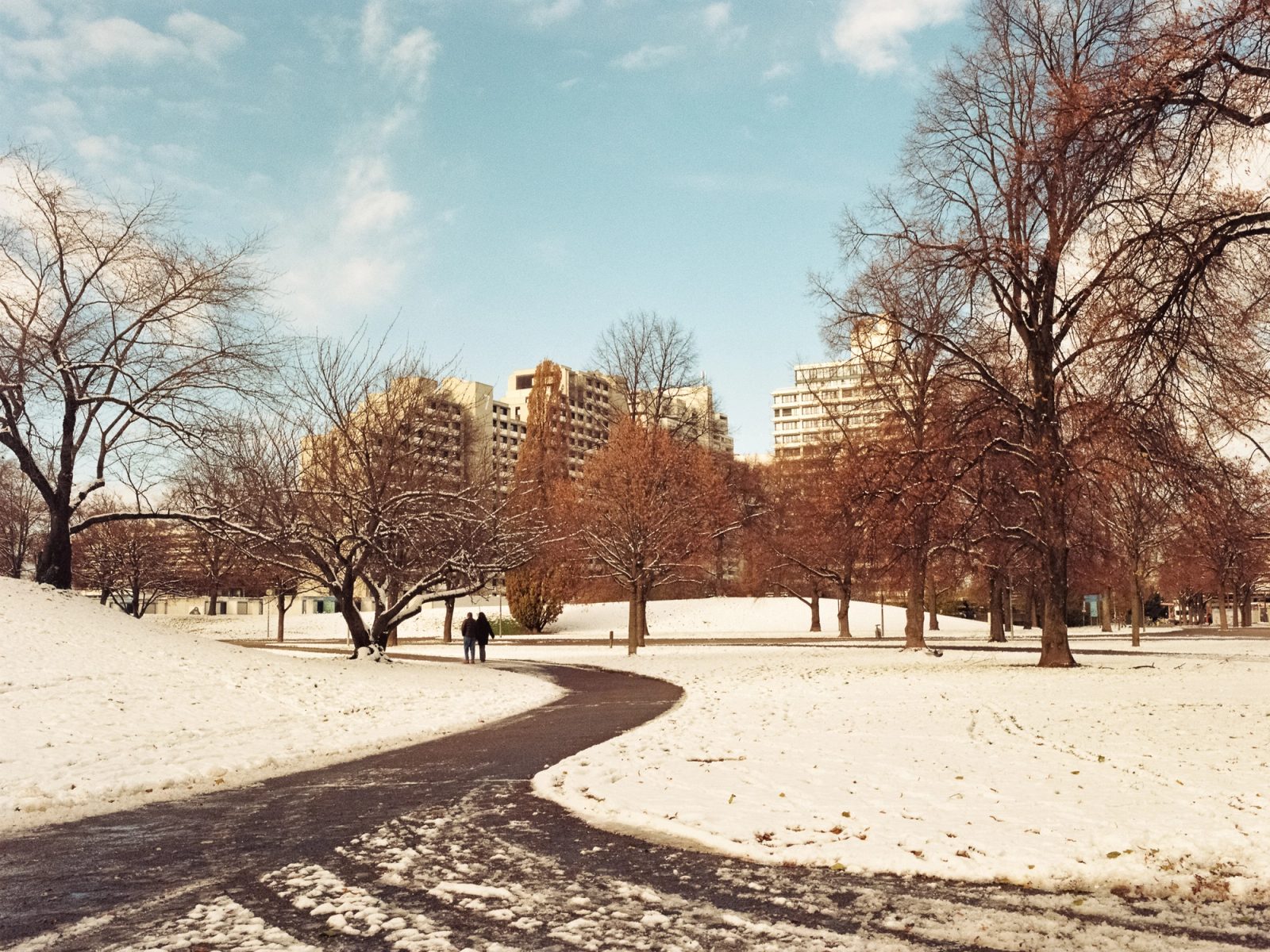 A snowy morning on film at Olympiapark, Munich