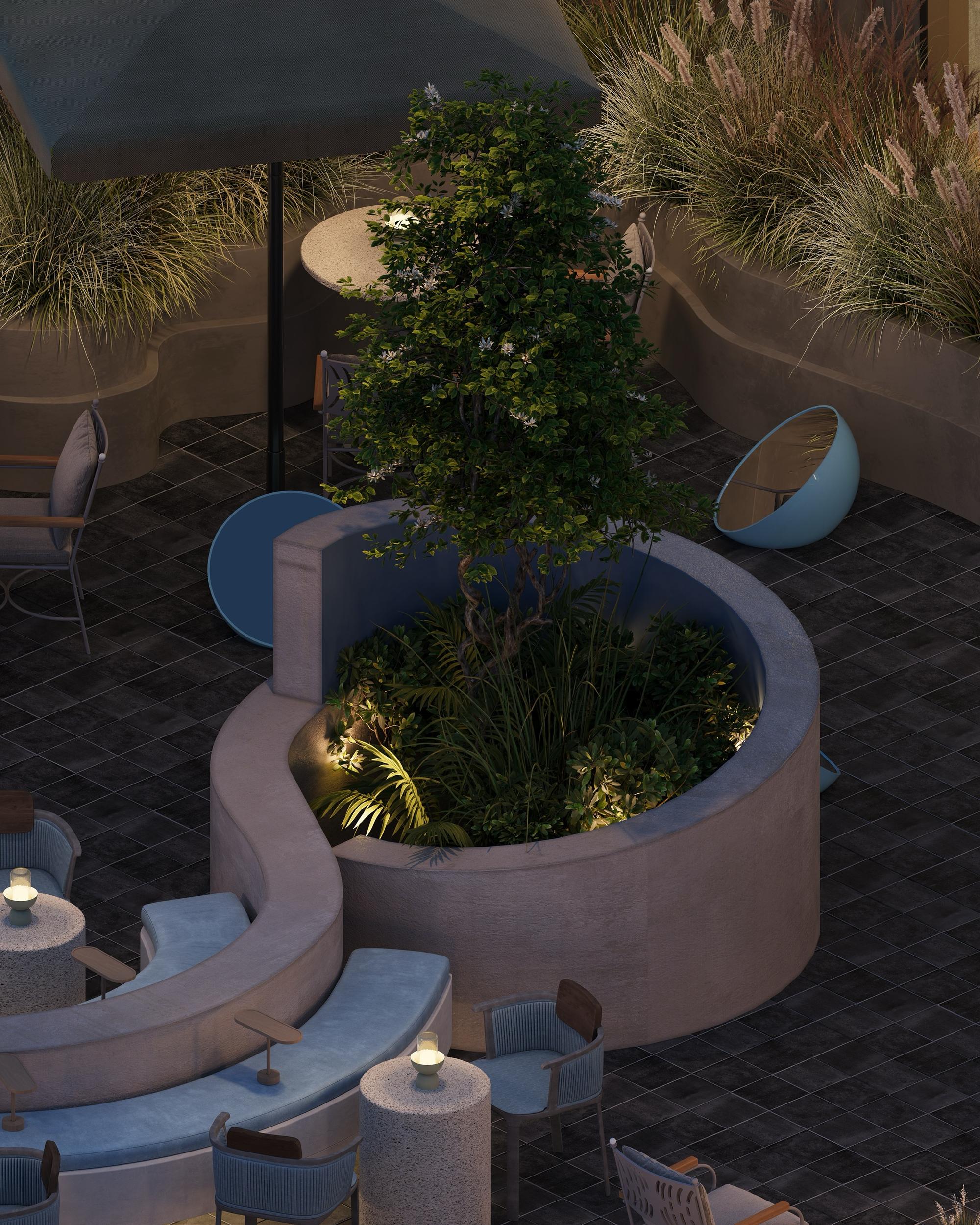 Planter island at night