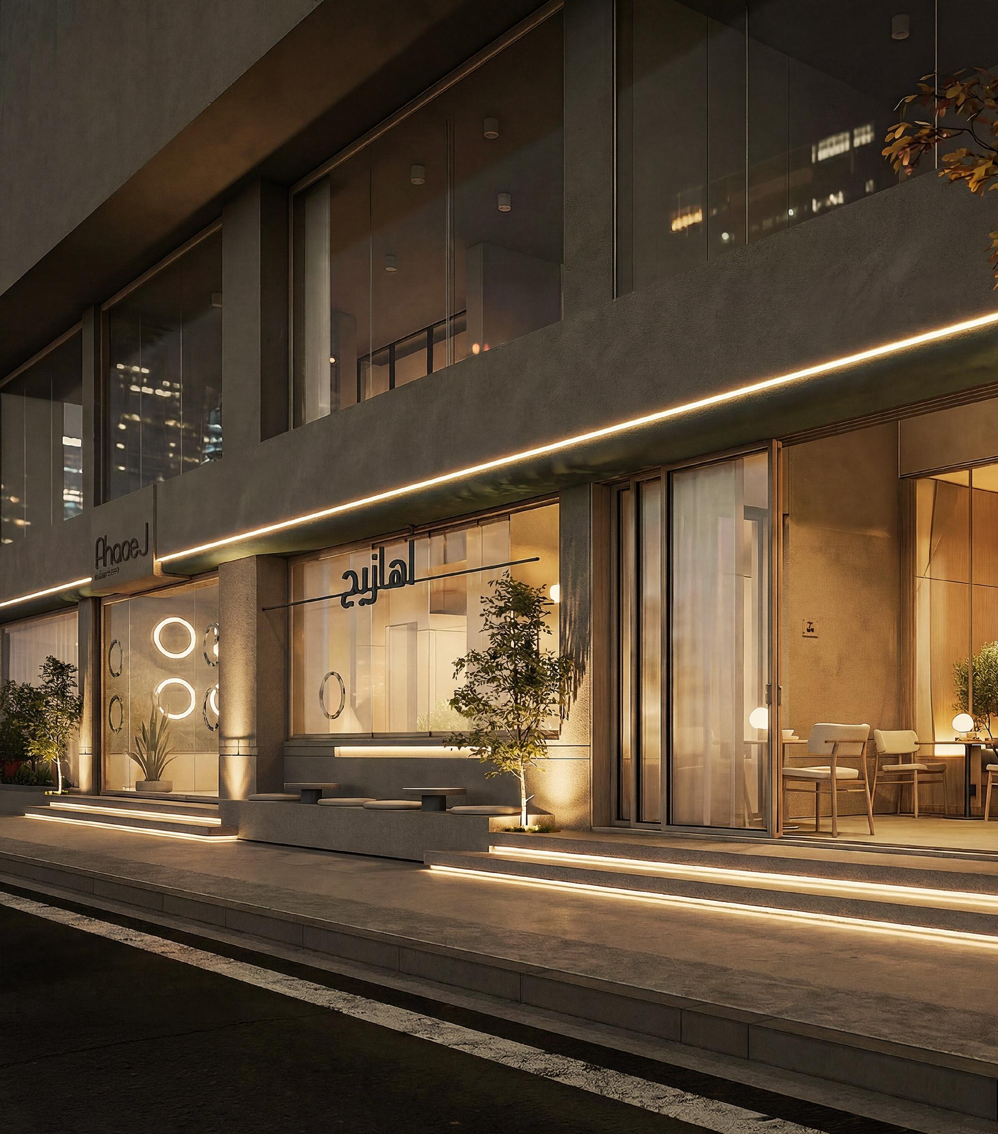 Street facade at night