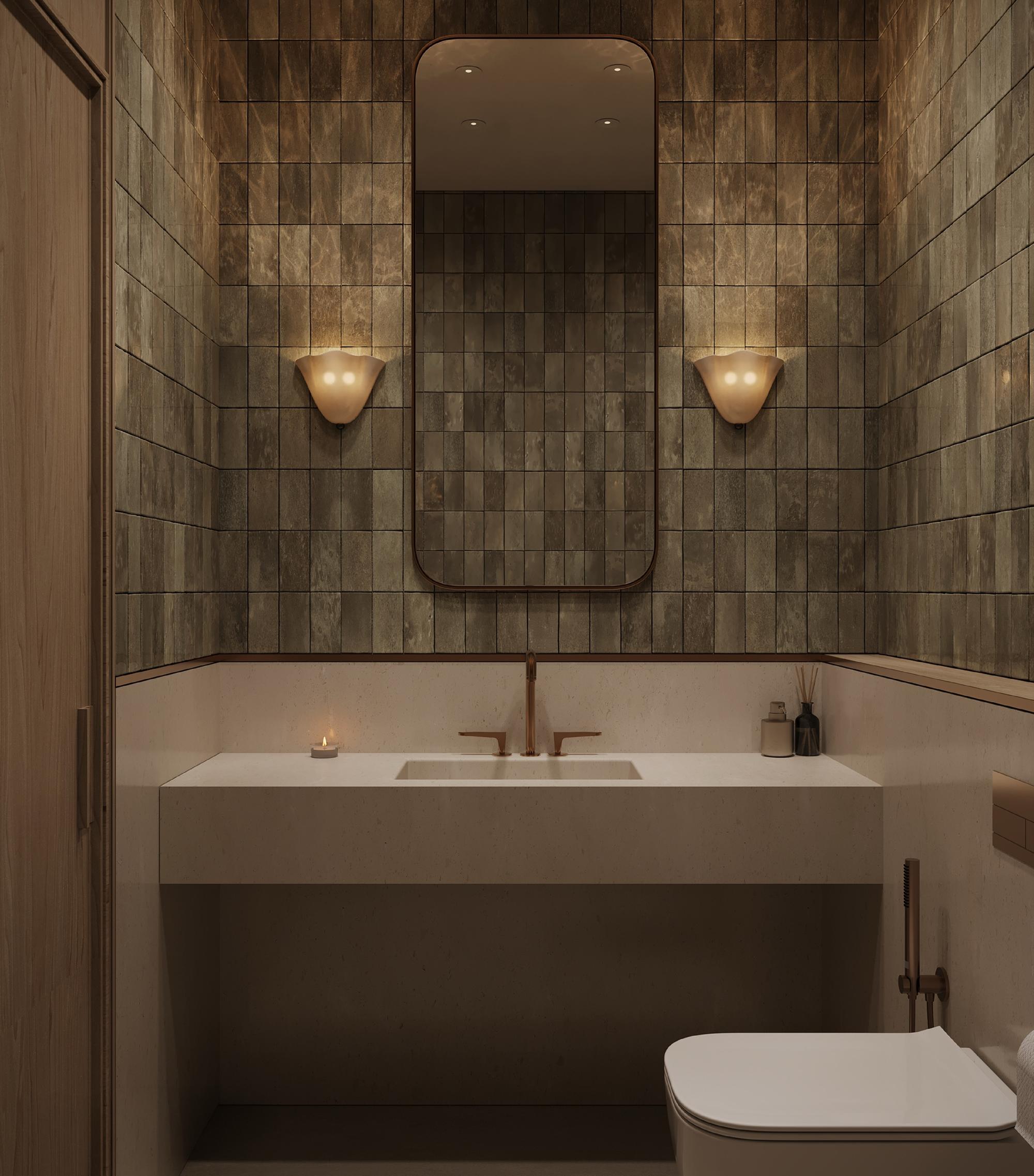 Green tiled restroom