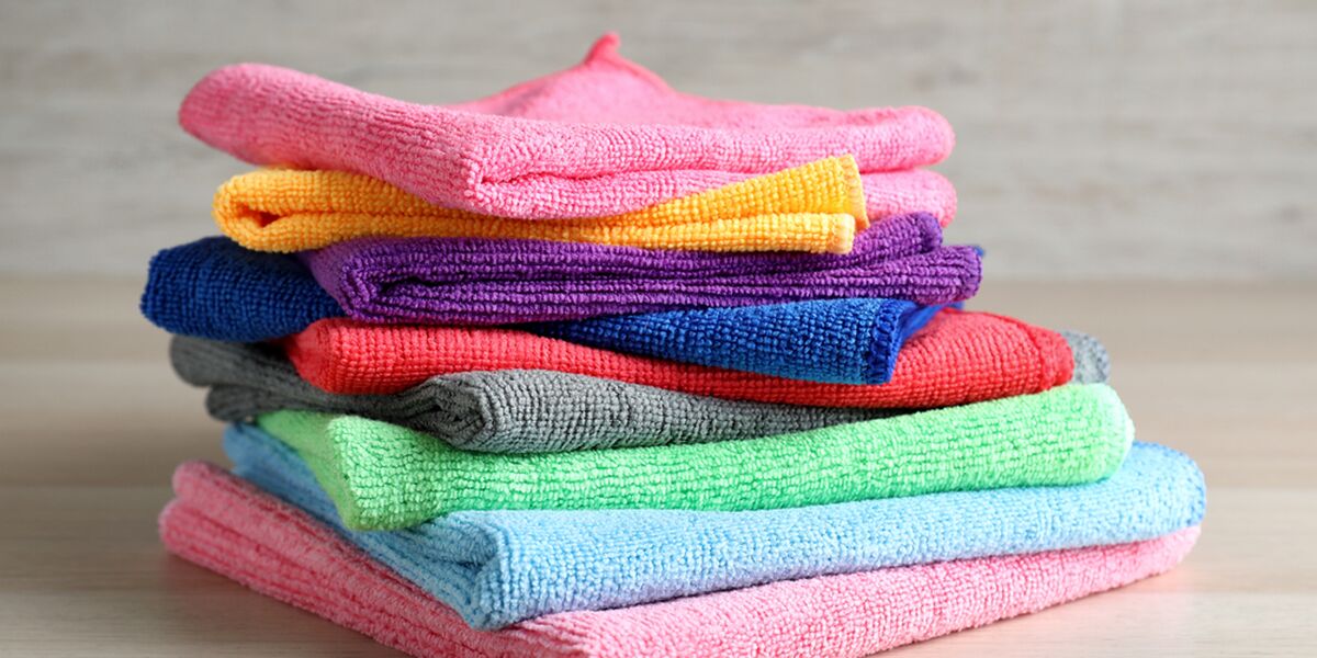 Stack of colorful microfiber towels