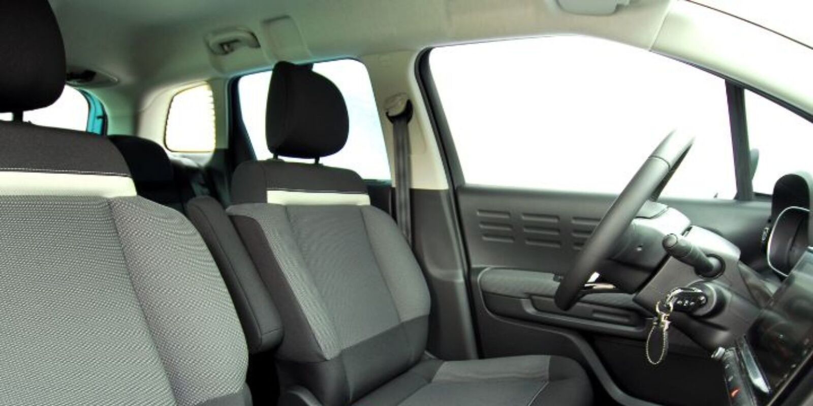 Clean gray fabric seats inside a car
