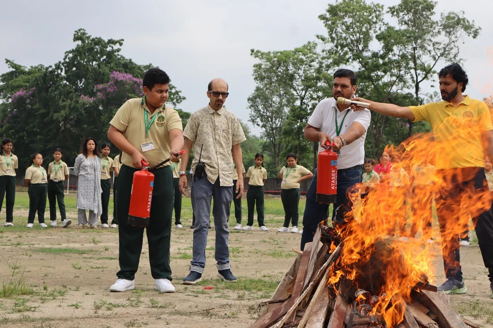 Fire safety demonstration outdoors