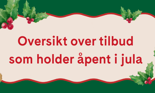 To snakkebobler med tittelen: oversikt over tilbud som holder åpent i jula, for å dekke både samtaletilbud og tilbud for feiring av alternativ jul 