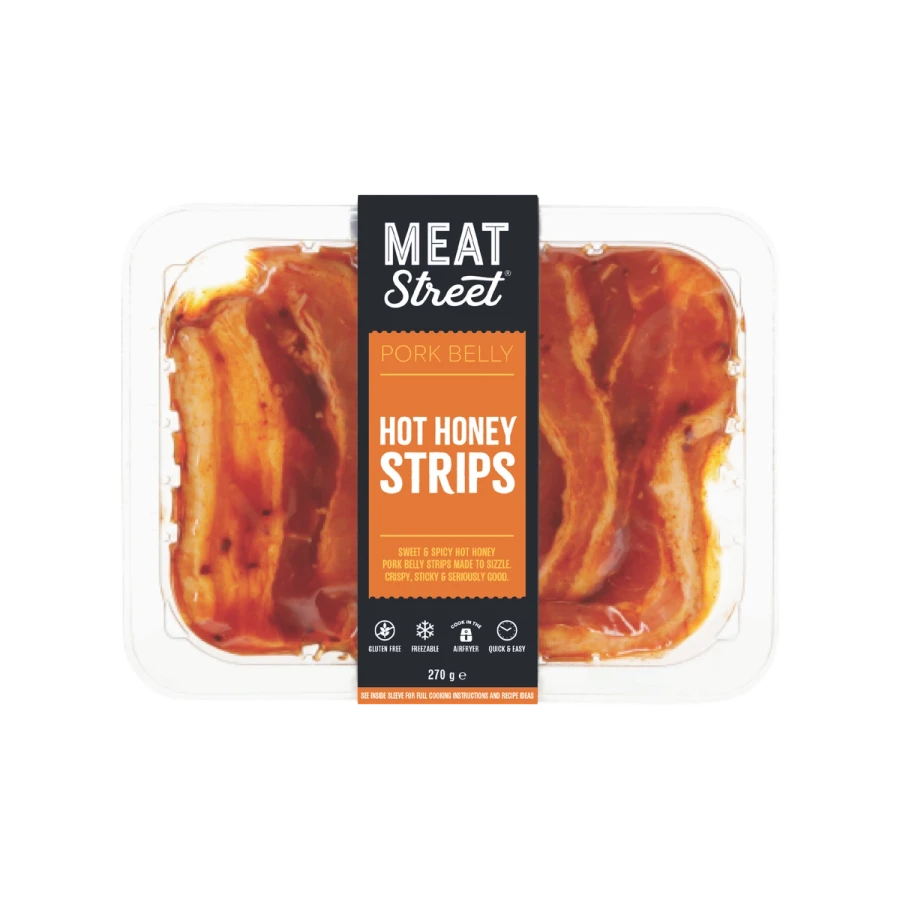 Meat Street Pork Belly Hot Honey Strips, 270g