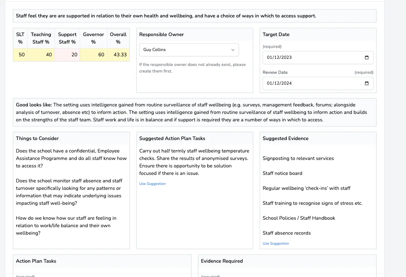 Screenshot of the 'adding a task' to the action plan page