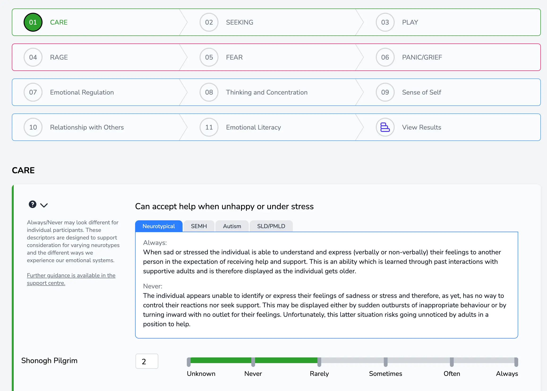 Screenshot of scores and question description