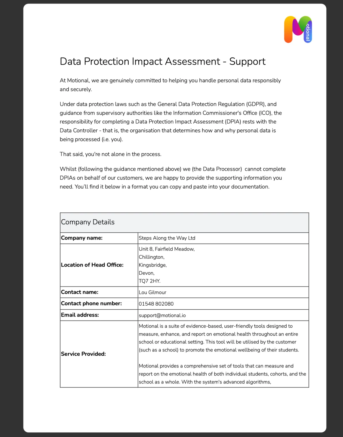 Preview image of Data Protection Impact Assessment - Support