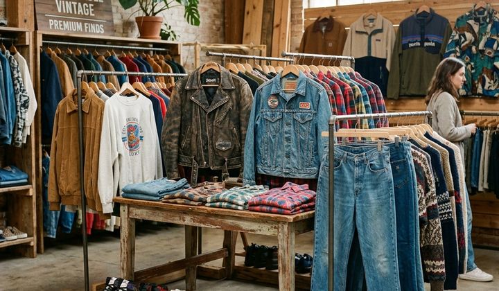 Premium second-hand branded clothing in a modern warehouse