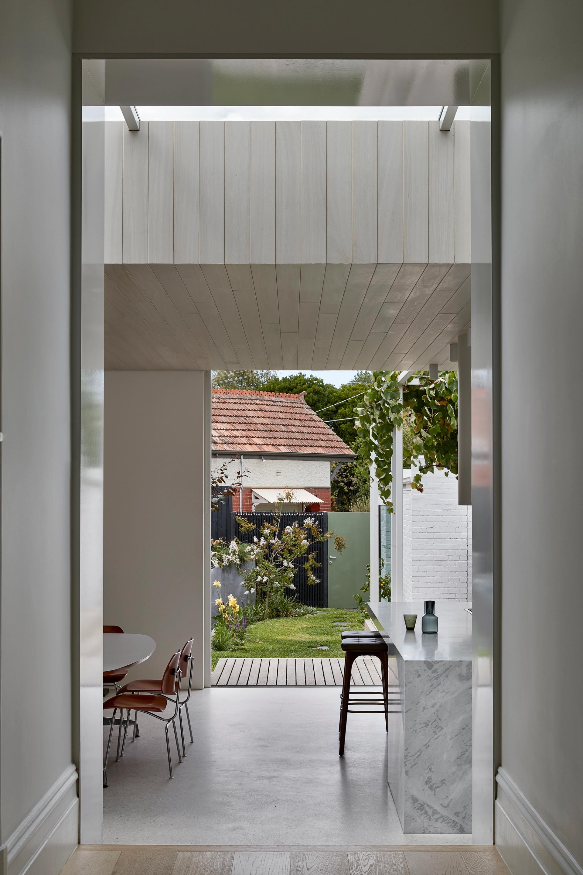 Linear skylight marking transition between period home and contemporary extension