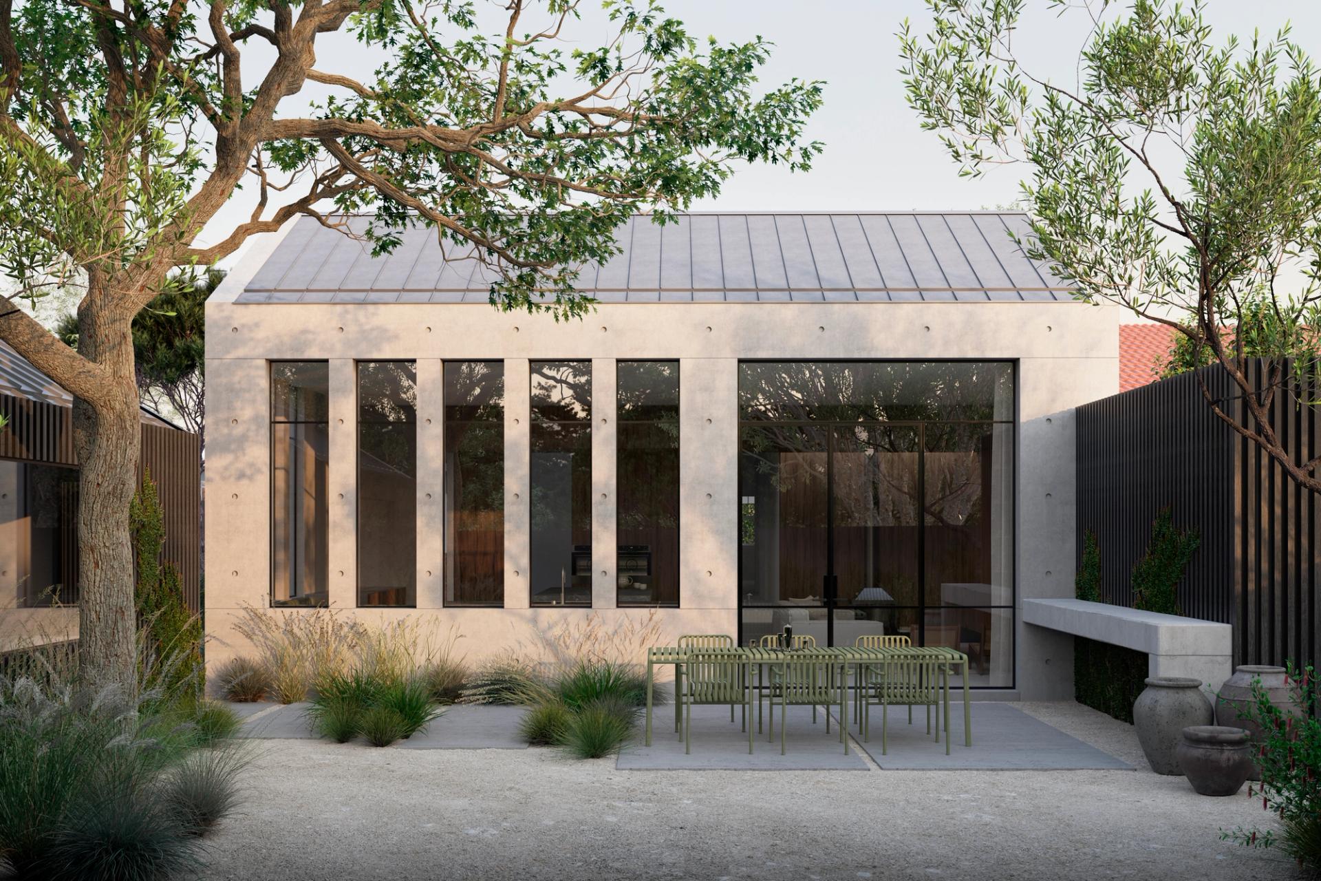 The modest extension connects two distinct architectural styles with the original home.